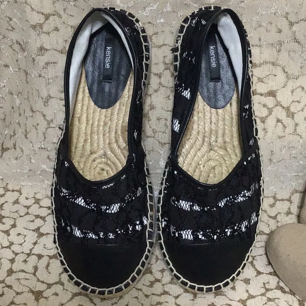Kenzie Black White Espadrilles Sz 10 - Picture 2 of 7